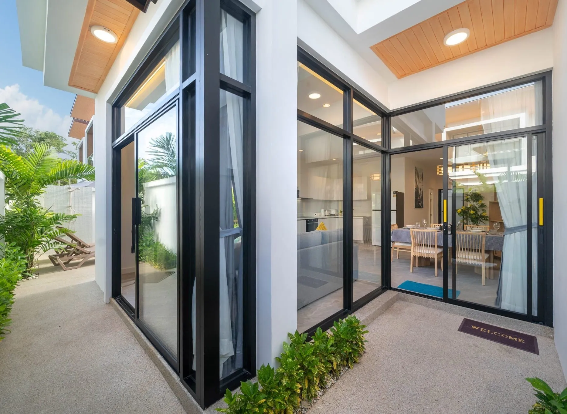 Glass entrance to the living area